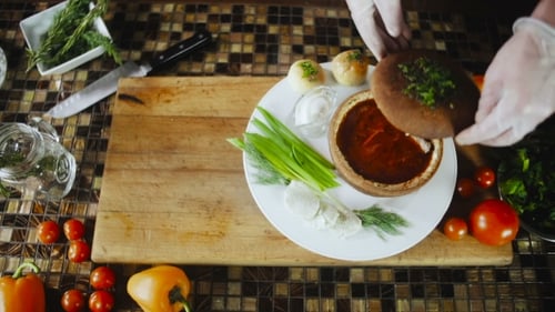 Creative Food Shot Soup With Bread Bowl