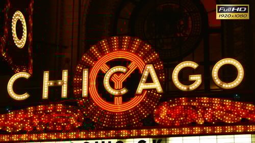 Chicago Bright Neon Theater Marquee at Night