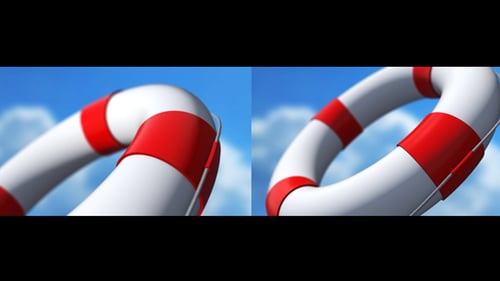 3D Lifebuoy Animation on Clear Blue Sky