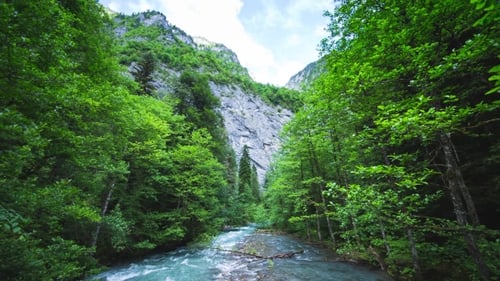 The Mountain River With Blue Water