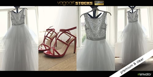 Wedding Dress and Red Heels in Bright Room