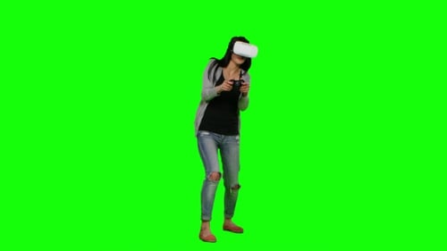 Woman Plays VR Game on Green Screen