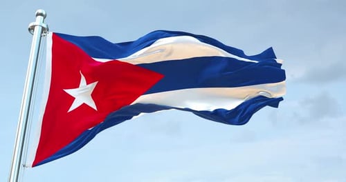 Realistic Cuban Flag Waving in Wind with Cloudy Background