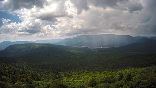 Mountain Landscape View with Forest and Clouds