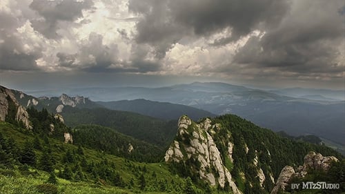 Aerial View of a Forested Mountain Range