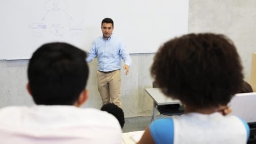 Teacher Explains Diagram in Classroom to Students