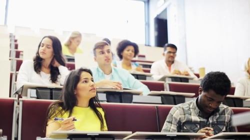 Diverse Students Listening to Lecture in University Hall