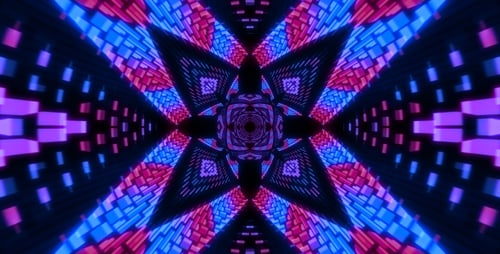 Abstract Neon Lights Geometric Tunnel Background