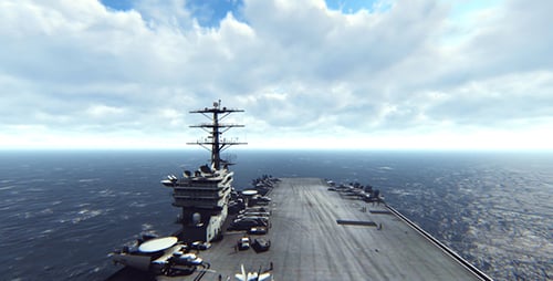 Flying Over Aircraft Carrier in the Open Sea 3D Animation