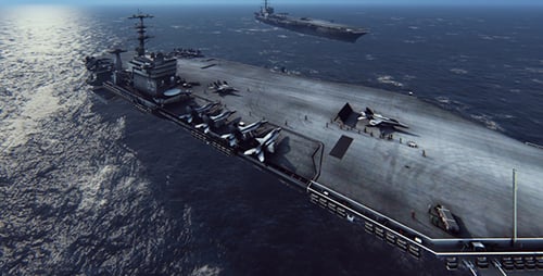 Aerial View of Military Aircraft Carriers Sailing on Open Ocean