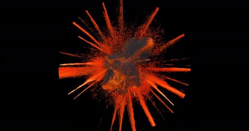 5 separate explosion, fireball with bursting projectile with alpha channel
