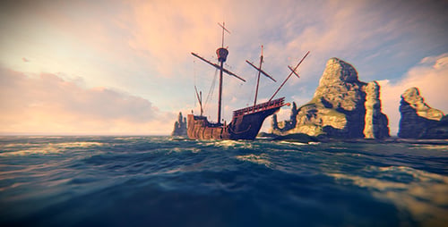 Vintage Wooden Ship at Sea
