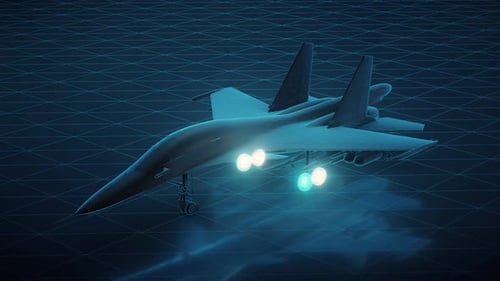 Futuristic Fighter Jet Wireframe HUD Display Animation