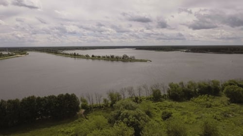 Aerial View.Landscape Of The Field, Lake.
