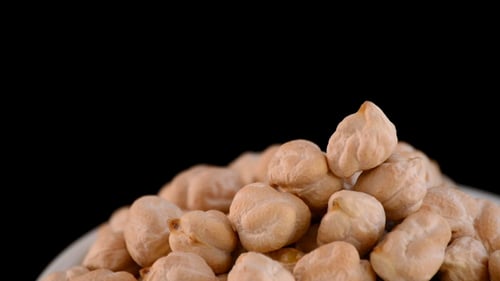 Pile of Chickpeas Close-Up on Black Background
