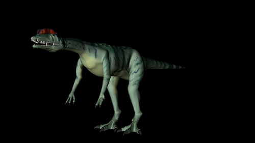 3D Animated Dilophosaurus Dinosaur Rotating on Black Background