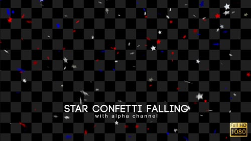 Patriotic Confetti Falling with Red White Blue Stars