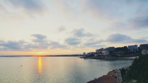 Sunset At Beach, Moving Clouds.Sea