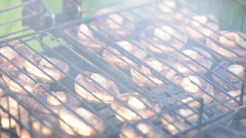 Mushrooms On Barbecue Grill