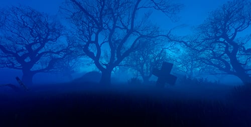 Der Wald und der Friedhof in der Nacht von Halloween,