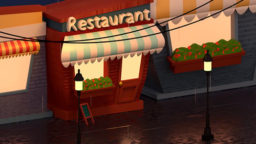 Toon Background - Rainy Street And Restaurant