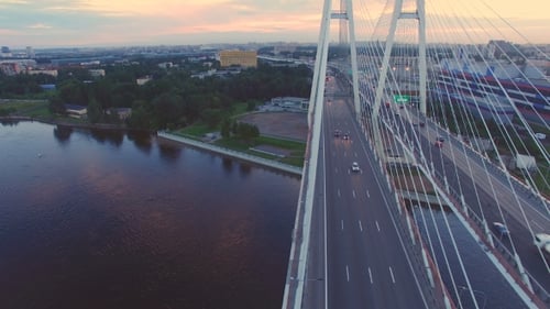 Aerial View Of Cable-stayed Bridge Across The Neva River