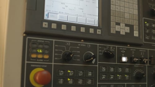 Pressing Important Technology Button At Control Panel In Plant