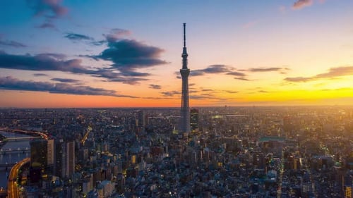 Building and Tokyo city on sunrise at Tokyo, Japan.