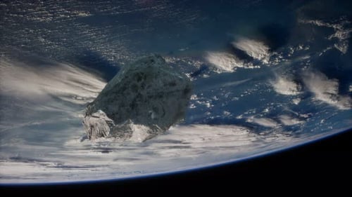 Large Asteroid Flying Over Planet Earth from Space Animation