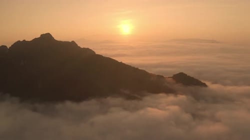 Aerial view Beautiful of morning scenery Golden light sunrise.