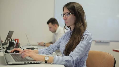 Young Women Working On The Laptop In The Office