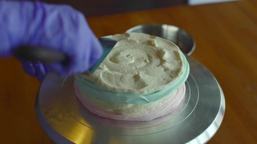 Confectioner Preparing Cake With Meringue And Berries