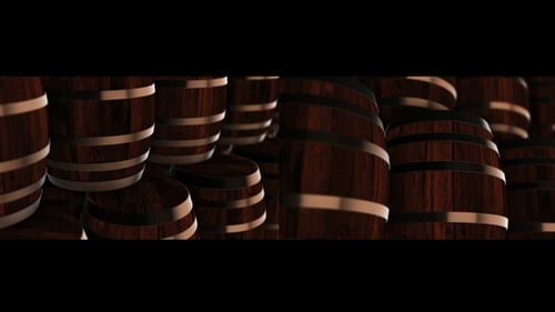 Seamless Loop of Wooden Barrels in a Dark Cellar