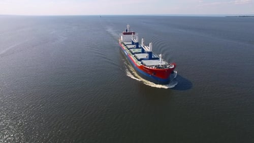 Aerial View Of Cargo Ship In The Sea
