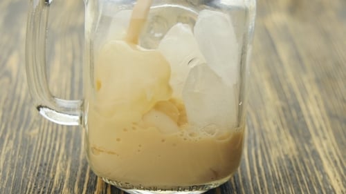 Ice Coffee Poured into Glass Mug