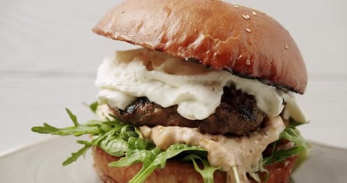 Close Up of a Tasty Gourmet Burger