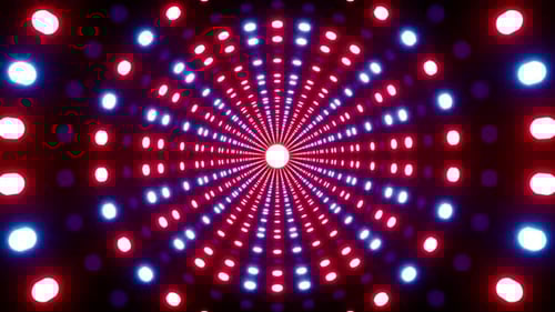 Luzes de túnel pontilhadas de círculo vermelho e azul cintilantes