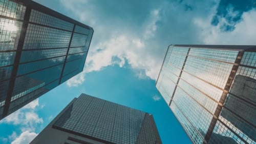 Corporate Buildings, Blue Sky And Clouds