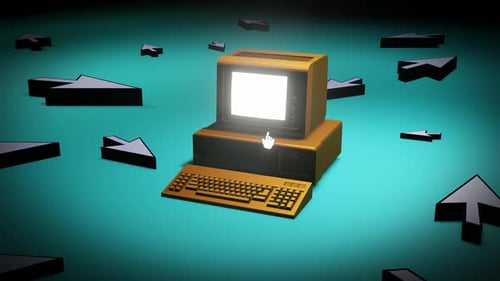 Retro Computer with Moving Mouse Cursors Background