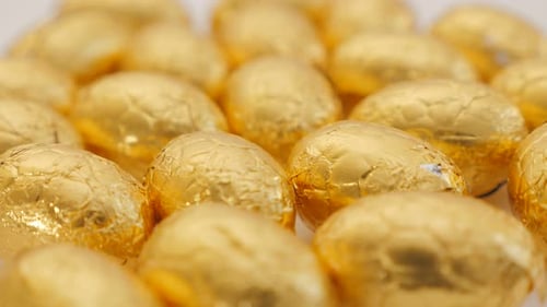Golden Chocolate Easter Eggs Shiny Close Up