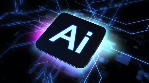 Futuristic AI Chip with Glowing Circuitry for Technology Backgrounds