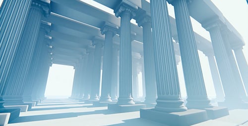 Elegant Classical Columns Walkthrough with Bright Light Reveal