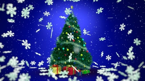 Animated Christmas Tree Decoration with Falling Snow and Gifts
