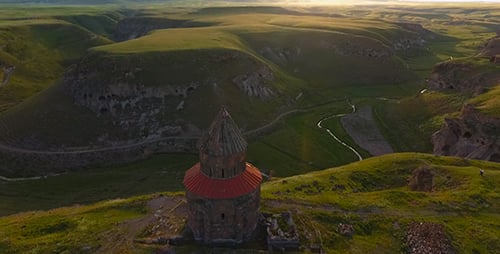 Old Stone Church in Rural Valley at Sunrise