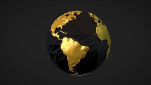 Rotating Gold and Silver Low Poly Earth Globe