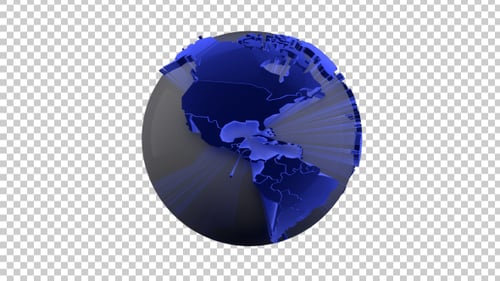 Futuristic Digital Blue Globe Rotation with Glowing Light Rays