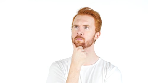 Contemplative Man Thinks Deeply on White Background