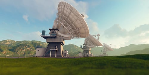 Huge Satellite Dishes Scanning Sky for Global Communication