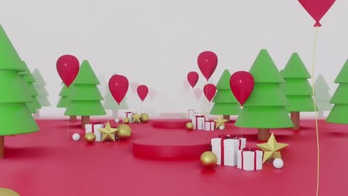 Animated 3D Christmas Scene with Gifts and Balloons