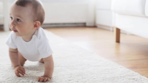 Happy Baby Crawling In Living Room At Home 8